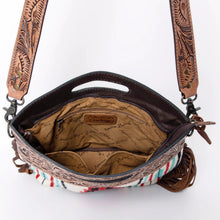 Load image into Gallery viewer, Western Hand Tooled Leather Purse, Cowhide Purse Crossbody bag, Saddle Blanket Bag, Genuine Cowhide, Western Purse, Leather Fringe
