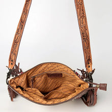 Load image into Gallery viewer, Western Purse, Cowhide Purse, Hand Tooled Leather Purse, Cowhide Purse, Concealed Carry Purse, Saddle Blanket, Leather Fringe
