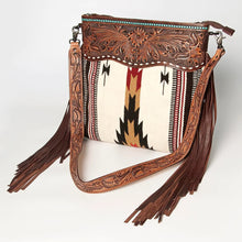 Load image into Gallery viewer, Western Purse, Cowhide Purse, Hand Tooled Leather Purse, Cowhide Purse, Concealed Carry Purse, Saddle Blanket, Leather Fringe
