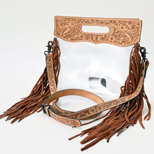 Load image into Gallery viewer, Western Leather Clear Purse, Clear Concert Crossbody Purse, Clear Purse, See Through Concert Bag,  Tooled Leather Purse, Western Purse
