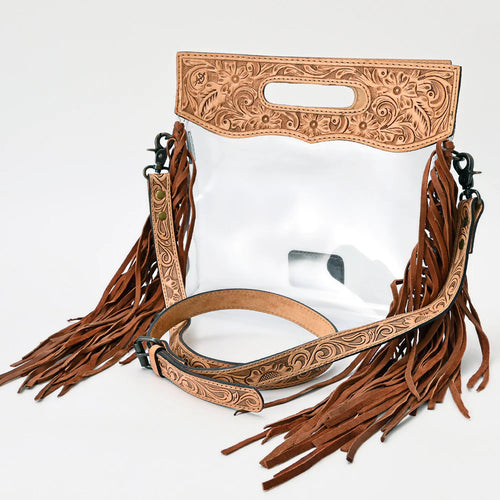 Western Leather Clear Purse, Clear Concert Crossbody Purse, Clear Purse, See Through Concert Bag,  Tooled Leather Purse, Western Purse