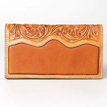 Load image into Gallery viewer, Western Hand Tooled Leather Wallet Purse, Western Buck Stitch Wallet, Leather Crossbody Purse, Genuine Leather Bag, Genuine Cowhide Bag
