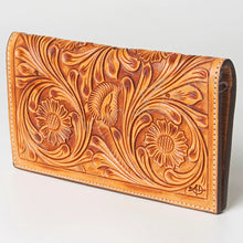 Load image into Gallery viewer, Western Hand Tooled Leather Wallet Purse, Western Buck Stitch Wallet, Leather Crossbody Purse, Genuine Leather Bag, Genuine Cowhide Bag
