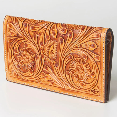 Western Hand Tooled Leather Wallet Purse, Western Buck Stitch Wallet, Leather Crossbody Purse, Genuine Leather Bag, Genuine Cowhide Bag