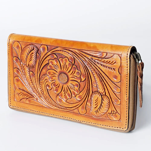 Western Hand Tooled Leather Wallet Purse, Western Buck Stitch Wallet, Leather Crossbody Purse, Genuine Leather Bag, Genuine Cowhide Bag