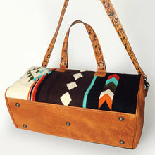 Load image into Gallery viewer, Western Leather Duffel, Genuine Leather Duffel, Aztec Southwest Weekender Duffle, Weekender Travel Duffel, Leather Duffle
