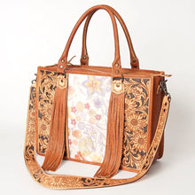 Load image into Gallery viewer, Western Purse, Hand Tooled Leather Purse, Hair On Purse, Cowhide Purse, American Darling Purse, Western Crossbody Purse, Laptop Bag
