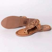 Load image into Gallery viewer, Leather Sandals, Slip On Women Leather Sandals, Hand Tooled Leather Sandals, Strappy Leather Sandals, Buckle Strap American Darling Sandals
