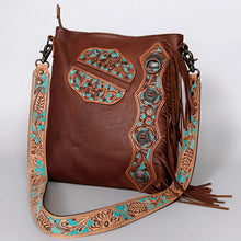 Load image into Gallery viewer, Western Leather Purse, Western Crossbody Purse, Cowhide Hair On Purse,  Genuine Cowhide Handbag, leather Fringe Purse
