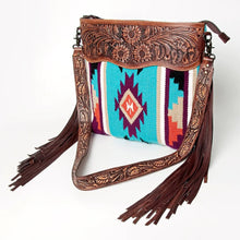 Load image into Gallery viewer, Western Hand Tooled Leather Purse, Cowhide Purse Crossbody Bag, Saddle Blanket Bag, Genuine Cowhide, Western Purse, Leather Fringe
