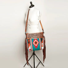 Load image into Gallery viewer, Western Hand Tooled Leather Purse, Cowhide Purse Crossbody Bag, Saddle Blanket Bag, Genuine Cowhide, Western Purse, Leather Fringe
