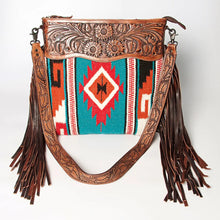 Load image into Gallery viewer, Western Hand Tooled Leather Purse, Cowhide Purse Crossbody Bag, Saddle Blanket Bag, Genuine Cowhide, Western Purse, Leather Fringe
