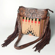 Load image into Gallery viewer, Western Hand Tooled Leather Purse, Cowhide Purse Crossbody Bag, Saddle Blanket Bag, Genuine Cowhide, Western Purse, Leather Fringe
