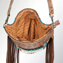 Load image into Gallery viewer, Western Hand Tooled Leather Purse, Cowhide Purse Crossbody Bag, Saddle Blanket Bag, Genuine Cowhide, Western Purse, Leather Fringe
