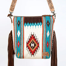 Load image into Gallery viewer, Western Hand Tooled Leather Purse, Cowhide Purse Crossbody Bag, Saddle Blanket Bag, Genuine Cowhide, Western Purse, Leather Fringe
