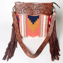 Load image into Gallery viewer, Western Hand Tooled Leather Purse, Cowhide Purse Crossbody Bag, Saddle Blanket Bag, Genuine Cowhide, Western Purse, Leather Fringe
