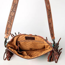 Load image into Gallery viewer, Western Hand Tooled Leather Purse, Cowhide Purse Crossbody Bag, Saddle Blanket Bag, Genuine Cowhide, Western Purse, Leather Fringe
