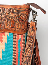 Load image into Gallery viewer, Western Hand Tooled Leather Purse, Cowhide Purse Crossbody Bag, Saddle Blanket Bag, Genuine Cowhide, Western Purse, Leather Fringe
