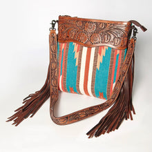 Load image into Gallery viewer, Western Hand Tooled Leather Purse, Cowhide Purse Crossbody Bag, Saddle Blanket Bag, Genuine Cowhide, Western Purse, Leather Fringe
