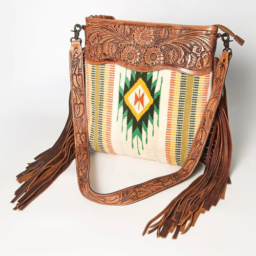 Western Hand Tooled Leather Purse, Cowhide Purse Crossbody Bag, Saddle Blanket Bag, Genuine Cowhide, Western Purse, Leather Fringe