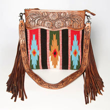 Load image into Gallery viewer, Western Hand Tooled Leather Purse, Cowhide Purse Crossbody Bag, Saddle Blanket Bag, Genuine Cowhide, Western Purse, Leather Fringe
