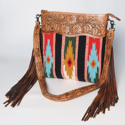 Western Hand Tooled Leather Purse, Cowhide Purse Crossbody Bag, Saddle Blanket Bag, Genuine Cowhide, Western Purse, Leather Fringe