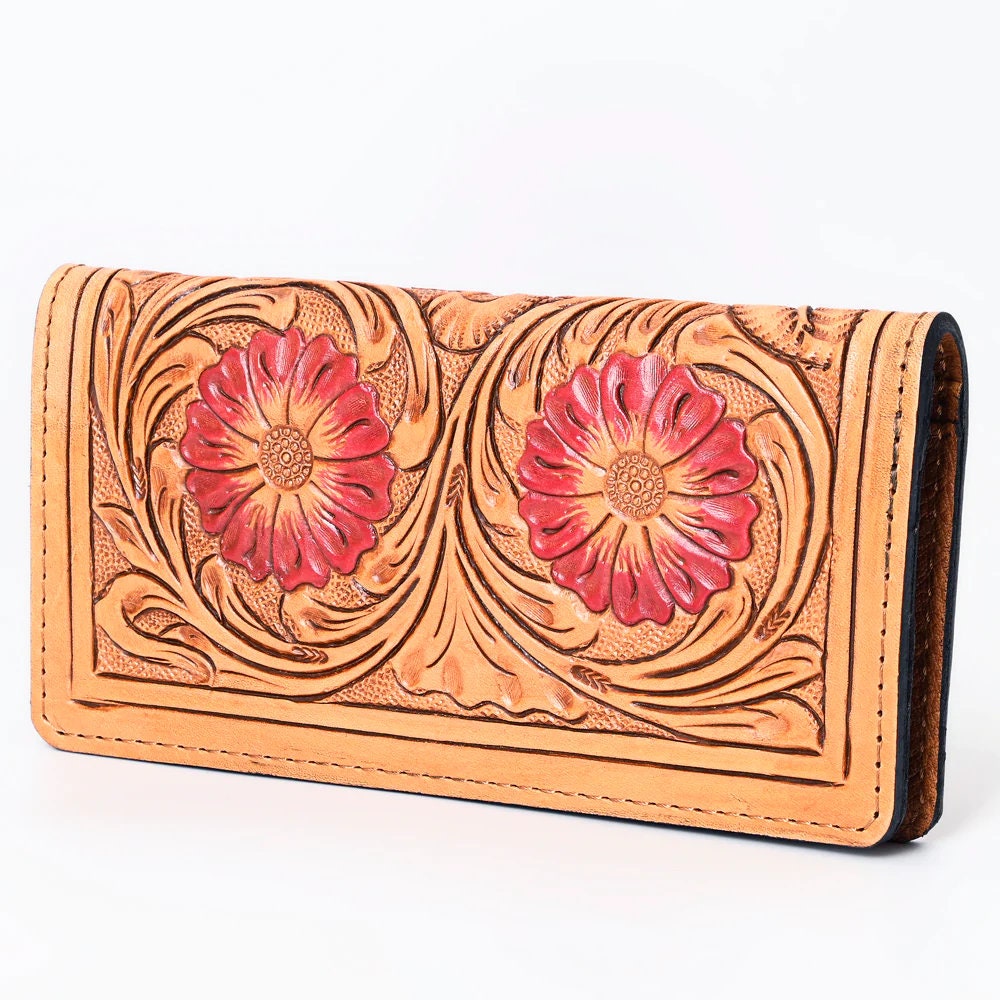 Western Hand Tooled Leather Wallet Purse, Leather Crossbody Purse, Genuine Leather Bag,  Western Purse, Luxury Wallet