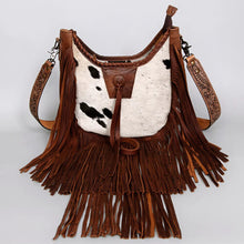 Load image into Gallery viewer, Western Leather Purse, Concealed Carry Purse, Crossbody With Leather Fringe, Hair On Cowhide American Darling Purse, Western Crossbody Purse
