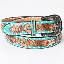 Load image into Gallery viewer, Womens Western Hand Tooled Leather Belt, Rodeo Belt, Embossed Leather Belt, Western Belt, Cowboy Belt, Cowgirl Belt, Beaded Handmade Belt
