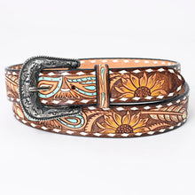 Load image into Gallery viewer, Womens Western Hand Tooled Leather Belt, Rodeo Belt, Embossed Leather Belt, Western Belt, Cowboy Belt, Cowgirl Belt, Beaded Handmade Belt
