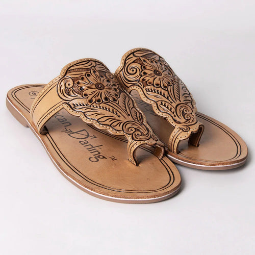 Leather Sandals, Slip On Women Leather Sandals, Hand Tooled Leather Sandals, Strappy Leather Sandals, Buckle Strap American Darling Sandals