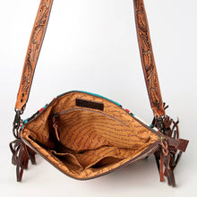 Load image into Gallery viewer, Western Hand Tooled Leather Purse, Cowhide Purse Crossbody Bag, Saddle Blanket Bag, Genuine Cowhide, Western Purse, Leather Fringe
