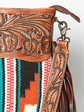 Load image into Gallery viewer, Western Hand Tooled Leather Purse, Cowhide Purse Crossbody Bag, Saddle Blanket Bag, Genuine Cowhide, Western Purse, Leather Fringe
