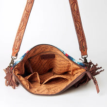 Load image into Gallery viewer, Western Hand Tooled Leather Purse, Cowhide Purse Crossbody Bag, Saddle Blanket Bag, Genuine Cowhide, Western Purse, Leather Fringe
