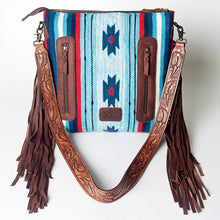 Load image into Gallery viewer, Western Hand Tooled Leather Purse, Cowhide Purse Crossbody Bag, Saddle Blanket Bag, Genuine Cowhide, Western Purse, Leather Fringe
