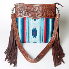 Load image into Gallery viewer, Western Hand Tooled Leather Purse, Cowhide Purse Crossbody Bag, Saddle Blanket Bag, Genuine Cowhide, Western Purse, Leather Fringe
