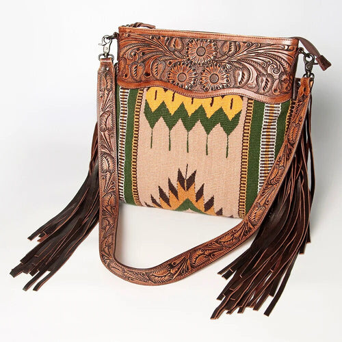 Western Hand Tooled Leather Purse, Cowhide Purse Crossbody Bag, Saddle Blanket Bag, Genuine Cowhide, Western Purse, Leather Fringe