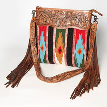 Load image into Gallery viewer, Western Hand Tooled Leather Purse, Cowhide Purse Crossbody Bag, Saddle Blanket Bag, Genuine Cowhide, Western Purse, Leather Fringe
