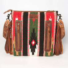 Load image into Gallery viewer, Western Hand Tooled Leather Purse, Cowhide Purse Crossbody Bag, Saddle Blanket Bag, Genuine Cowhide, Western Purse, Leather Fringe
