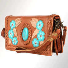 Load image into Gallery viewer, Western Purse Wallet Crossbody, Hand Tooled Leather Strap, Aztec Purse, Southwest Saddle Blanket, Genuine Leather, Organizer Wallet
