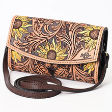 Load image into Gallery viewer, Western Hand Tooled Leather Wallet, Leather Clutch Purse, Cowhide Purse, Leather Crossbody Wallet, Genuine Cowhide Western Wallet
