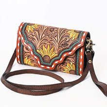 Load image into Gallery viewer, Western Hand Tooled Leather Wallet, Leather Clutch Purse, Cowhide Purse, Leather Crossbody Wallet, Genuine Cowhide Western Wallet
