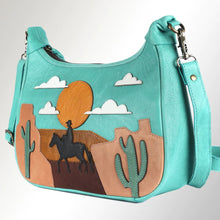 Load image into Gallery viewer, Western Leather Crossbody Purse, Cowhide Purse, Western Scene Purse, Western Crossbody Purse
