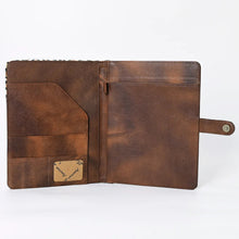 Load image into Gallery viewer, Hand Tooled Leather Portfolio, Leather Padfolio, Leather Legal Pad Portfolio, Leather Legal Pad Notebook, Tooled Leather Portfolio Envelope
