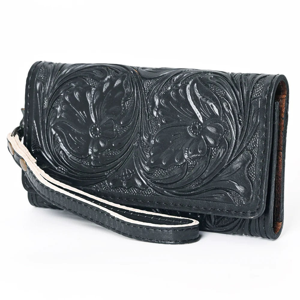 Western Hand Tooled Leather Wallet, Leather Wristlet Wallet, Genuine Leather Wallet, Cowhide Western Purse Wallet, Luxury Wallet