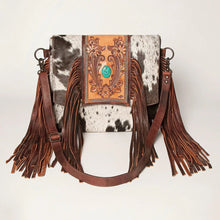 Load image into Gallery viewer, Western Purse, Cowhide Purse, Hand Tooled Leather Purse, Cowhide Purse, Concealed Carry Purse, Leather Crossbody Purse, Leather Fringe
