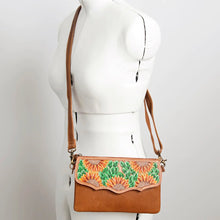 Load image into Gallery viewer, Western Leather Purse, Western Crossbody Purse, Leather Crossbody Purse, Hand Painted handbag, Hand Tooled Crossbody Purse

