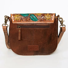 Load image into Gallery viewer, Western Hand Tooled Leather Purse, Leather Crossbody Purse, Genuine Cowhide Leather Purse, Western Style Handbag, Hair On Cowhide Purse
