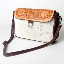 Load image into Gallery viewer, Western Purse, Hand Tooled Leather Crossbody Purse, Hair On Cowhide Purse, Genuine Leather Conceal Carry Purse, Small Crossbody Purse
