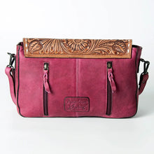 Load image into Gallery viewer, Western Purse, Hand Tooled Leather Crossbody Purse, Purple Leather Purse, Genuine Leather Conceal Carry Purse, Small Crossbody Purse
